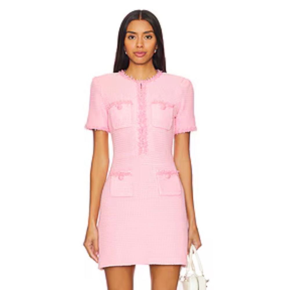 SELF- PORTRAIT SIZE MED Pink Short-Sleeve Tweed Pocket Dress